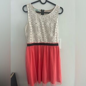 Maurices Cream & Coral Lace eyelid Girls Dress Size 9/10